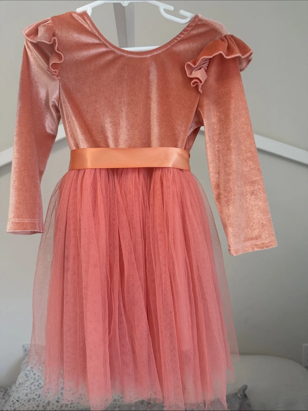 Girls' Peach Velvet & Tulle Dance Costume Dress